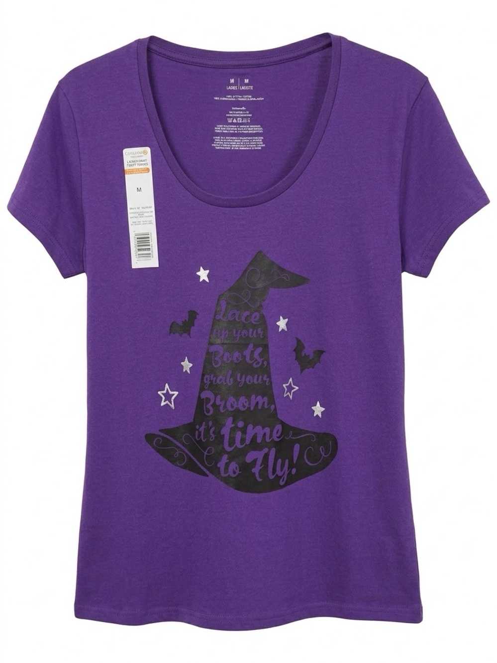 NWT Fun Women’s Purple Short Sleeve Tee With Witch Hat Graphic  Size M